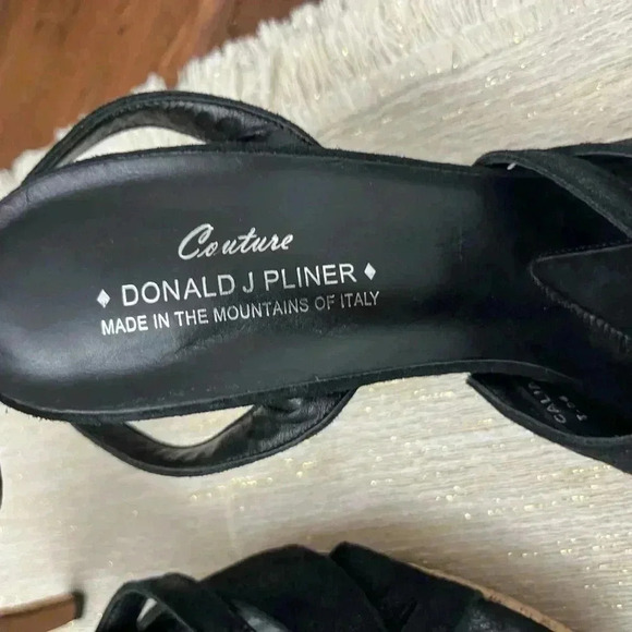 Donald J Pilner Couture Calia Heels Size 10 Black Made In Italy Cork Leather - Picture 3 of 11